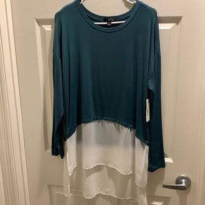 A.N.A Women high & low hem long sleeve top size L color green & white NWT